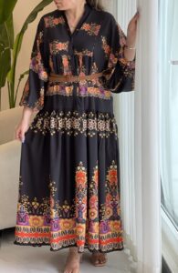 پیراهن ساحلی نخ پنبه ترک طرح گل اورنج - Image 3