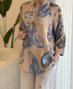 شومیز  لینن ایتالیایی طرح پرفروش بته جقه - Image 8