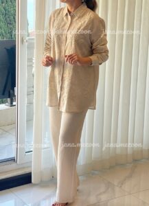 شومیز لینن گل برجسته ترک اورجینال طرح پریسا - Image 4