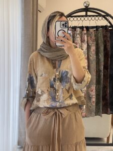 ست شومیز و شلوار لینن ایتالیایی طرح نسکافه 2