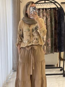 ست شومیز و شلوار لینن ایتالیایی طرح نسکافه