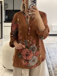 شومیز لینن ایتالیایی طرح گلی - Image 2