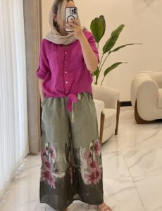 شلوار لینن ایتالیایی طرح نیلوفرآبی - Image 2