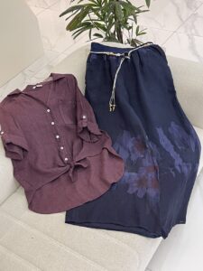 شومیز لینن ایتالیایی طرح ساده جلو گره ای-گرم بالا - Image 3