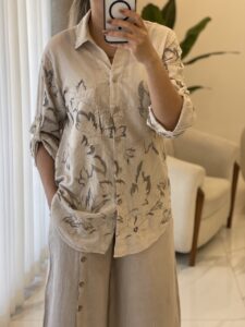 شومیز لینن ایتالیایی طرح گلبرگ 2 - Image 5