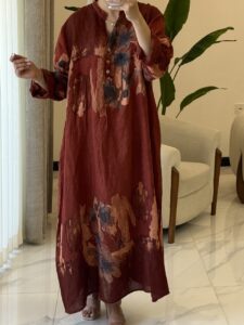 پیراهن  لینن ایتالیایی طرح نیلوفر آبی - Image 4