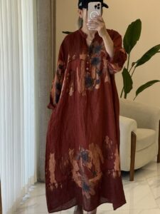 پیراهن  لینن ایتالیایی طرح نیلوفر آبی - Image 5