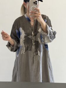 پیراهن  لینن ایتالیایی طرح نیلوفر آبی - Image 6