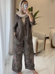 کت و شلوار لینن ایتالیایی طرح  رز مات - Image 3