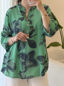 شومیز  لینن ایتالیایی طرح شاپرک - Image 2
