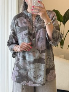 شومیز  لینن ایتالیایی طرح رز مات - نیو - Image 3