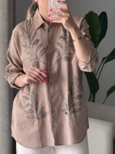 شومیز گلدوزی پولک دوزی ترک اورجینال طرح برگ - Image 6