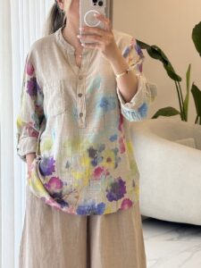 شومیز  لینن ایتالیایی طرح ابرنگی - Image 3