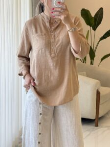 شومیز  لینن ایتالیایی سه دکمه طرح بیسیک - Image 10