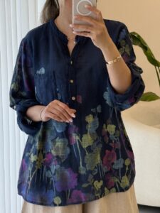 شومیز  لینن ایتالیایی طرح ابرنگی - Image 5