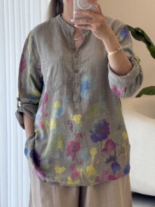شومیز  لینن ایتالیایی طرح ابرنگی - Image 6