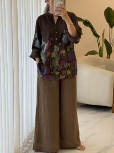 شومیز  لینن ایتالیایی طرح ابرنگی - Image 7