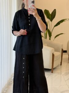 شومیز  لینن ایتالیایی سه دکمه طرح بیسیک - Image 5