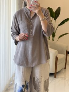 شومیز  لینن ایتالیایی سه دکمه طرح بیسیک - Image 7