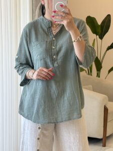 شومیز  لینن ایتالیایی سه دکمه طرح بیسیک - Image 9