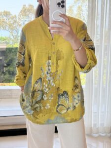 شومیز  لینن ایتالیایی طرح پروانه - Image 5