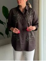 شومیز گلدوزی پولک دوزی ترک اورجینال طرح برگ - Image 12