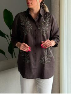 شومیز گلدوزی پولک دوزی ترک اورجینال طرح برگ - Image 12