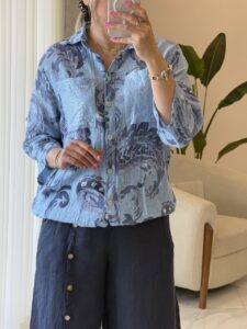 شومیز گت دار لینن ایتالیایی طرح جیب پولکی - بته جقه - Image 2