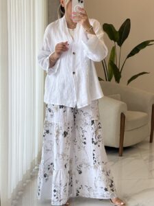 شلوار لینن ایتالیایی چین دار طرحدار - Image 2