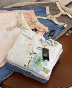 ست شومیز و شلوار لینن ایتالیایی طرح جلو گره ای نیلوفر آبی