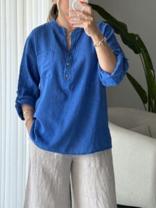 شومیز  لینن ایتالیایی سه دکمه طرح بیسیک - Image 18