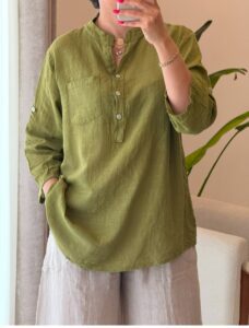 شومیز  لینن ایتالیایی سه دکمه طرح بیسیک - Image 23