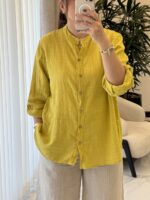 شومیز  لینن ایتالیایی تا پایین دکمه طرح بیسیک - Image 8