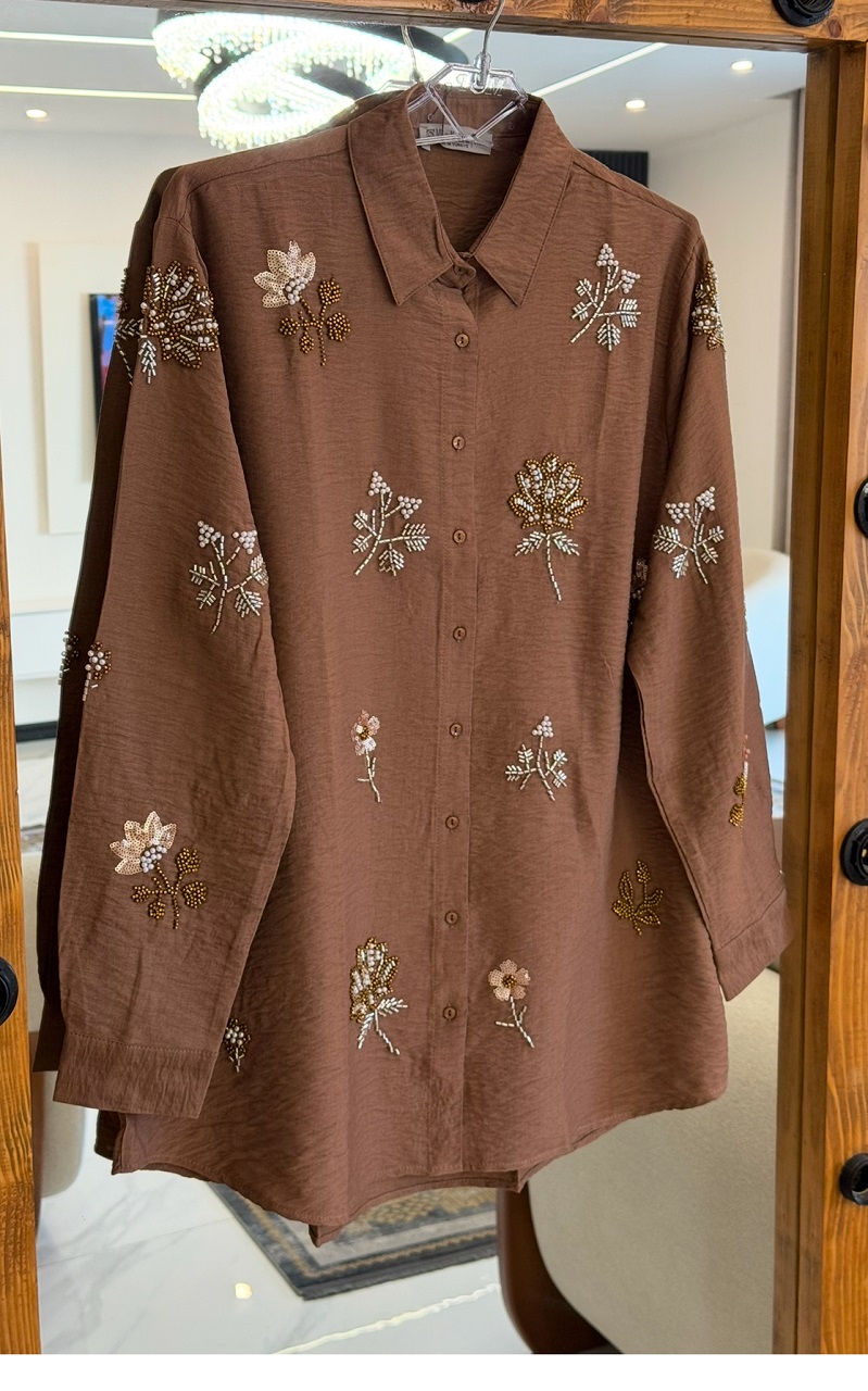 100 شومیز مروارید دوزی اورجینال ترک طرح گل - Image 1