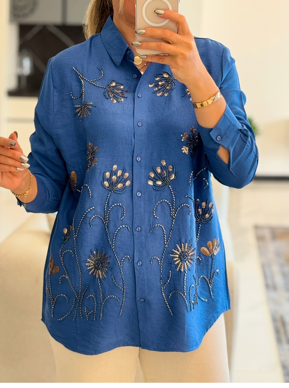 32 شومیز گلدوزی پولک دوزی ترک اورجینال طرح لیراتا - Image 1