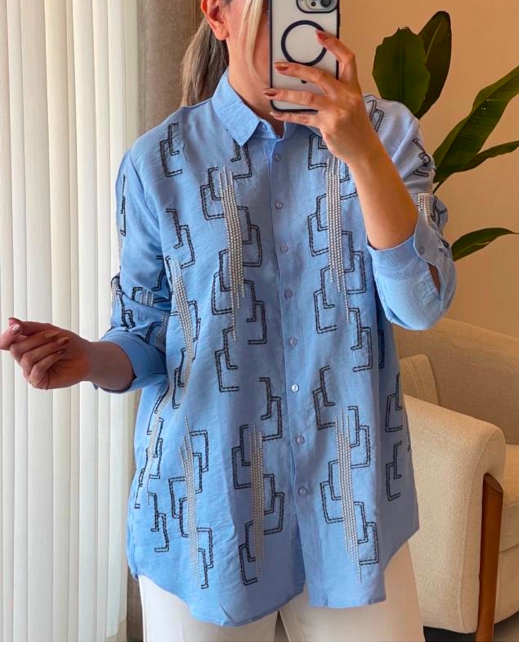 69 شومیز گلدوزی پولک دوزی ترک اورجینال طرح راه راه - Image 1