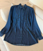 شومیز جین ابریشمی ترک اورجینال طرح رنگارنگ - Image 3