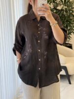 شومیز لینن ایتالیایی طرح گل ریز - گرم بالا