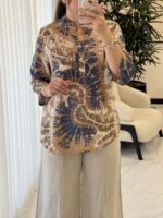 شومیز  لینن ایتالیایی سه دکمه طرح 1103 - Image 2