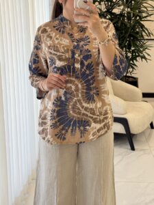 شومیز  لینن ایتالیایی سه دکمه طرح 1103 - Image 2