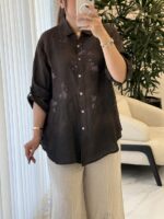 شومیز لینن ایتالیایی طرح گل ریز - گرم بالا - Image 2