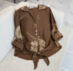 شومیز لینن ایتالیایی طرح رز جلو گره ای - گرم بالا - Image 4