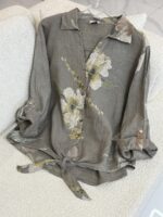 شومیز لینن ایتالیایی طرح رز جلو گره ای - گرم بالا - Image 6