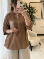 شومیز لینن ایتالیایی جیب پولکی سه دکمه - Image 10