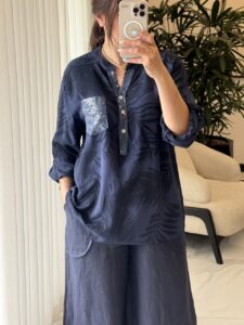 شومیز جیب پولکی ایتالیایی طرح برگ سوزنی - Image 9