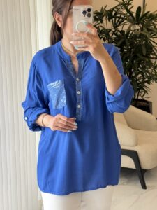 شومیز ویسکون ایتالیایی طرح بیسیک جیب پولکی - Image 2