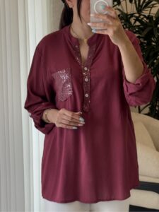 شومیز ویسکون ایتالیایی طرح بیسیک جیب پولکی - Image 6