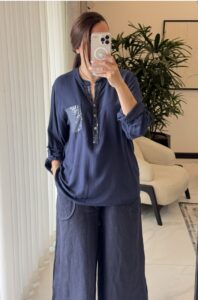 شومیز ویسکون ایتالیایی طرح بیسیک جیب پولکی - Image 8
