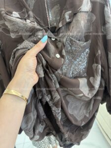 شومیز گت دار ایتالیایی تا پایین دکمه ویسکون طرح گل - Image 5