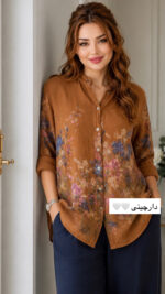 شومیز  لینن ایتالیایی طرح بهار تا پایین دکمه - Image 5